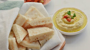 Turkish Flatbread Bazlama with Hummus