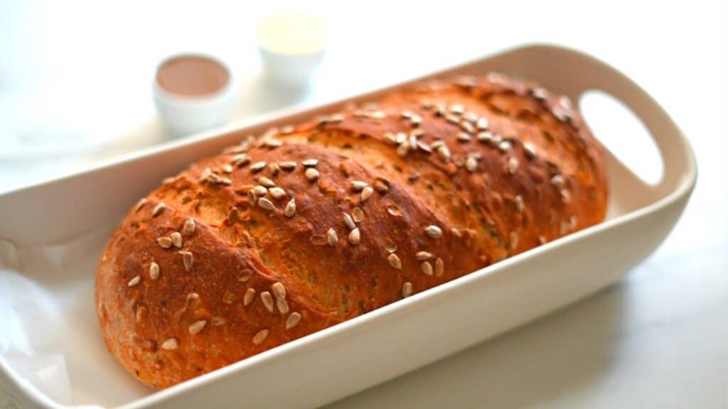 sunflower seed bread, bread with golden brown crust and soft crumb inside