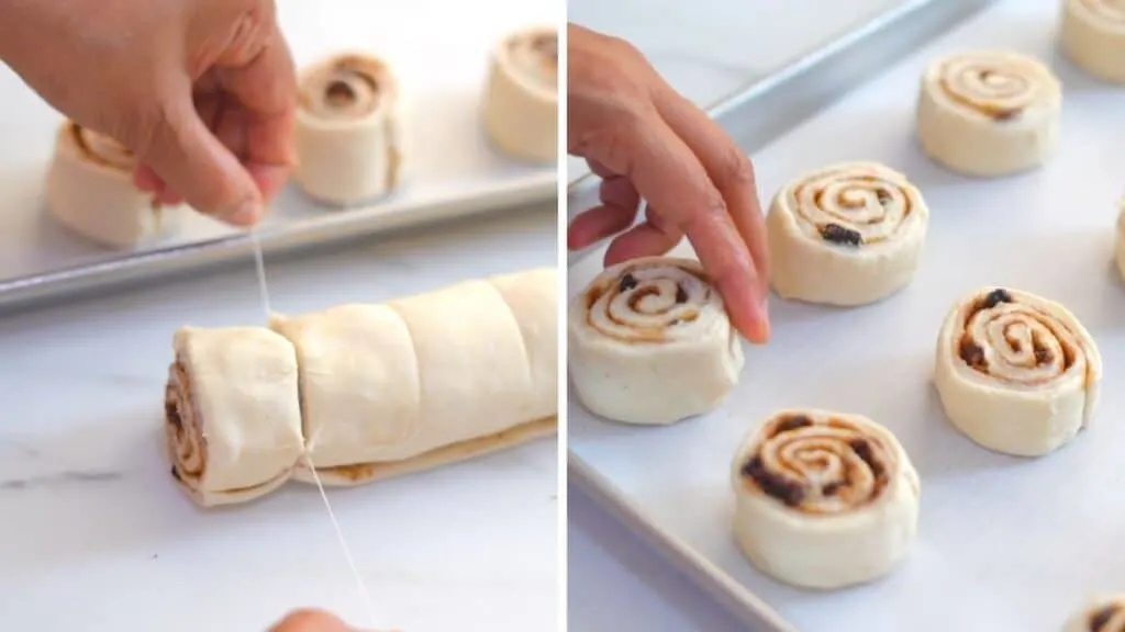 shaping cinnamon pastry rolls