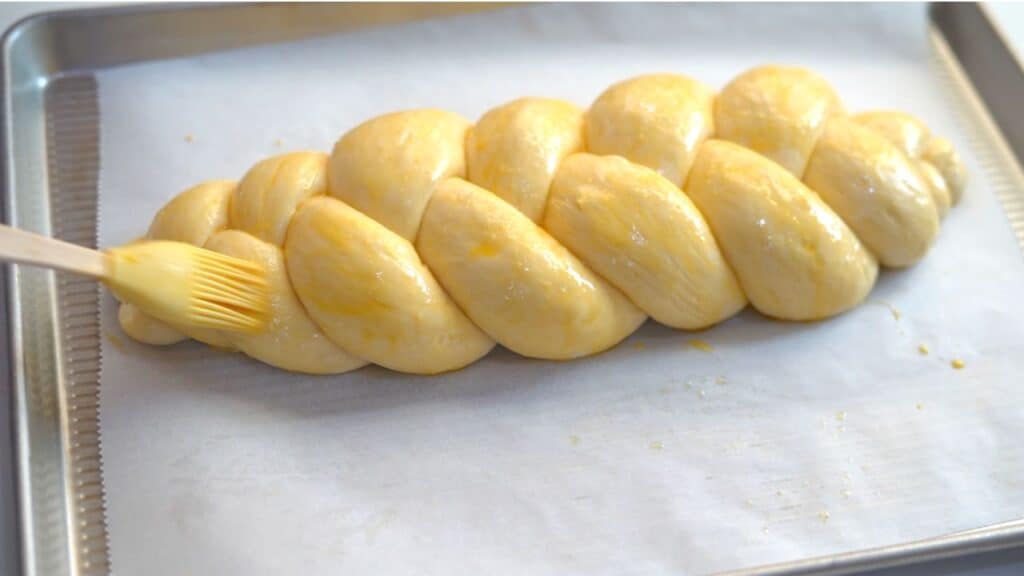 egg washing braided bread