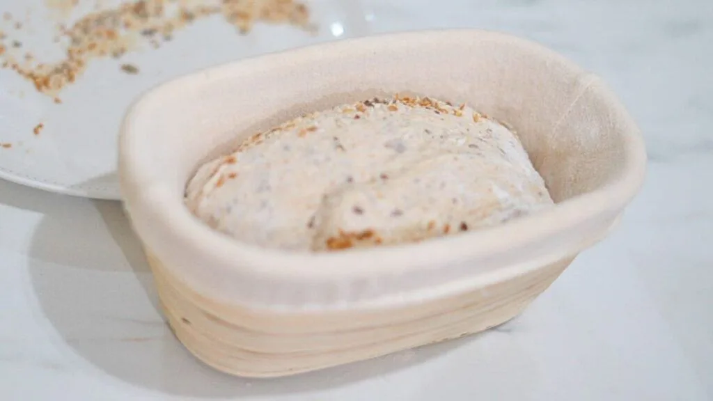 high protein sourdough bread in banetton