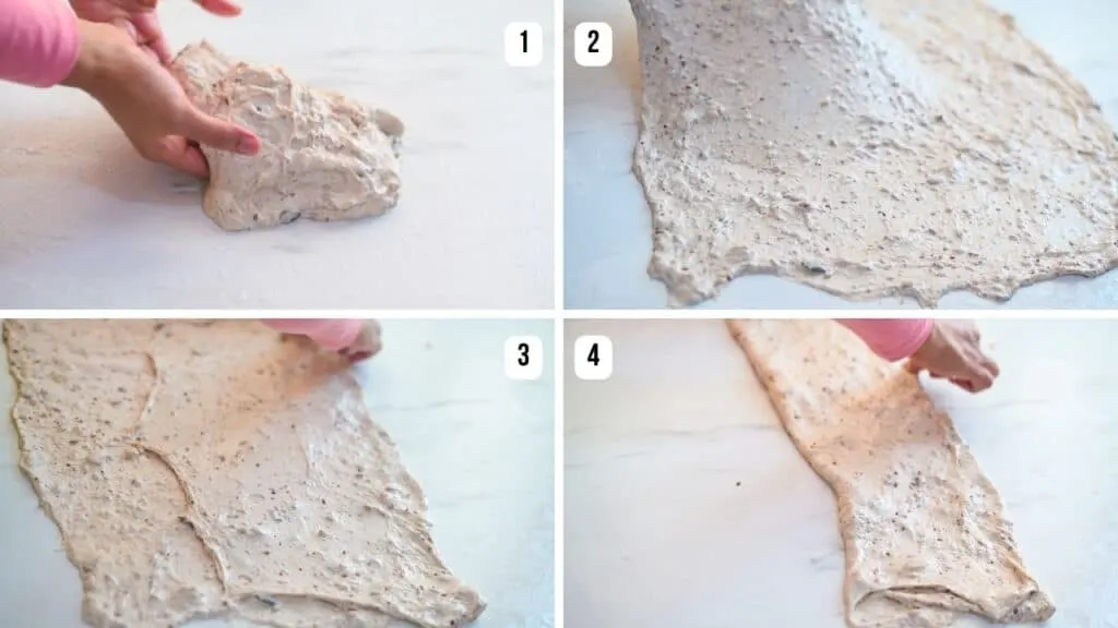 laminating seeded sourdough bread dough