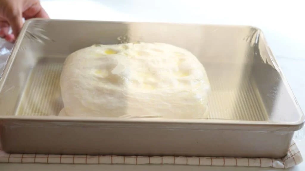 overnight focaccia ready for final rise