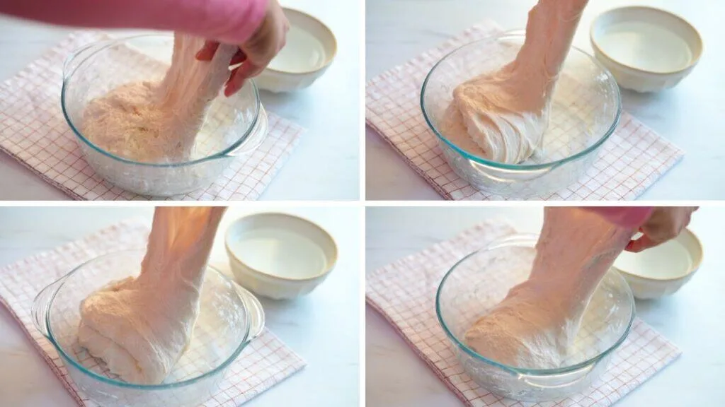 streching and folding focaccia dough