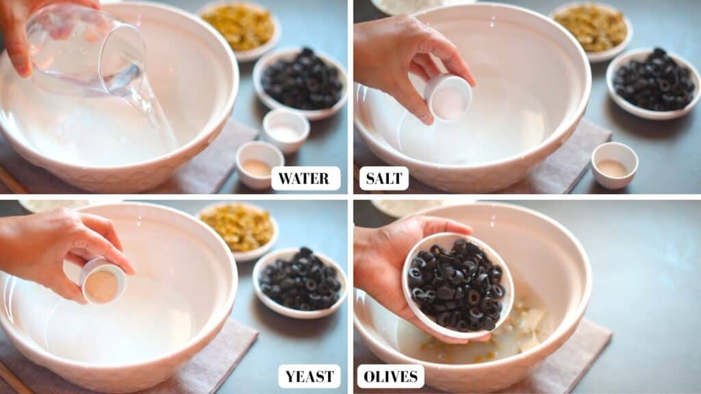 Ingredients for making Italian Olive Bread